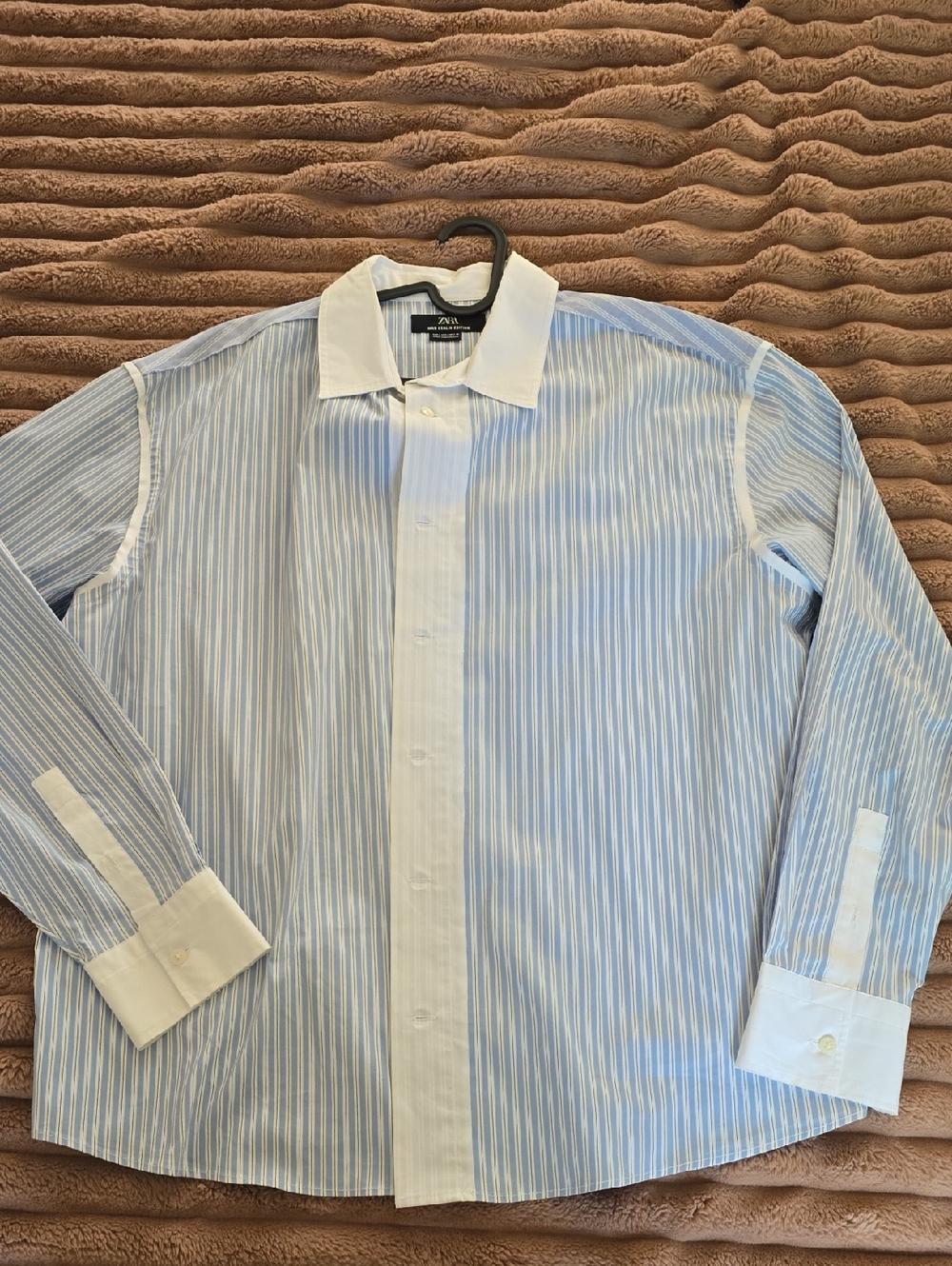 Zara Light Blue & White Striped Dress Shirt with White Collar